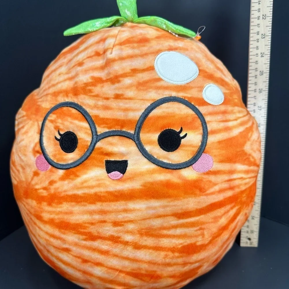 Squishmallow Orange Plush Pillow with Glasses size 14” pre owned Exellent cond